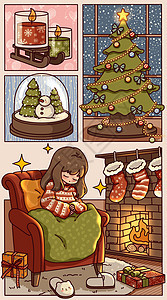 温暖的圣诞之夜宽屏插画图片