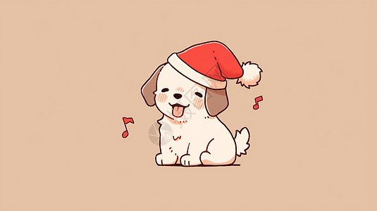 开心笑的可爱卡通小狗戴着圣诞帽图片
