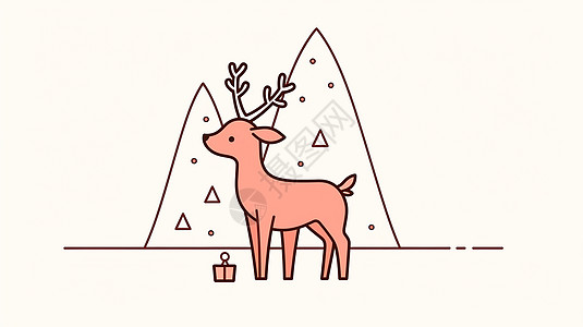站在圣诞树旁可爱的卡通小驯鹿图片