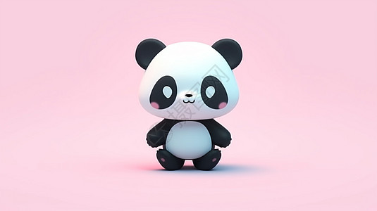 一只可爱的卡通熊猫形象站在粉色背景前图片