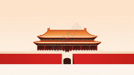 红墙喜庆大气的古风卡通建筑背景图片