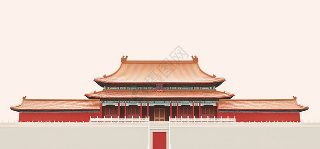 黄瓦红墙复古大气的古风卡通建筑背景图片