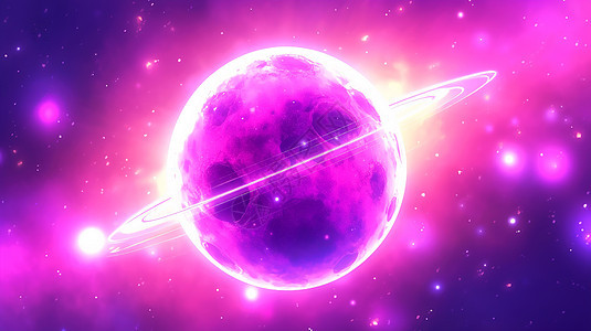 有光环的巨大紫色调卡通星球图片