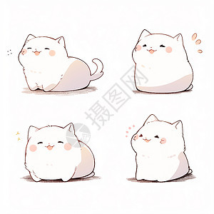 红脸蛋可爱的卡通胖白猫多个表情与动作图片