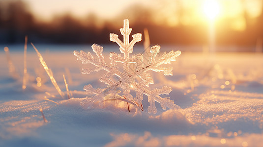 夕阳下落在地上的一朵漂亮的雪花图片