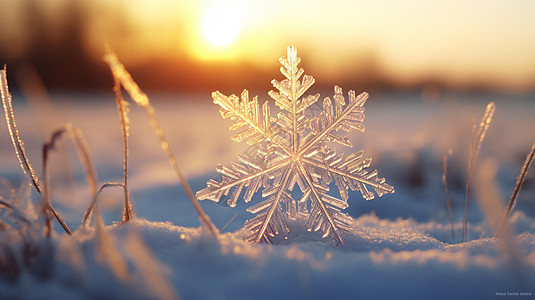 冬天野外雪地上一朵雪花唯美冬天景色图片