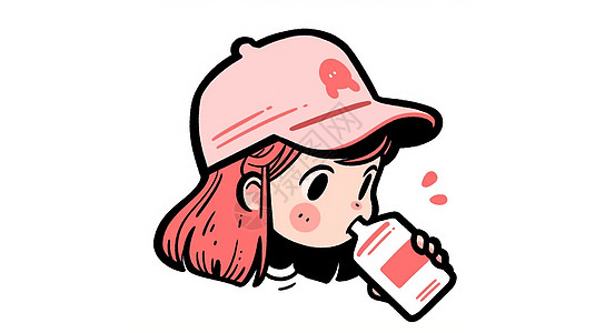 粉色头发可爱的卡通女孩在喝牛奶图片
