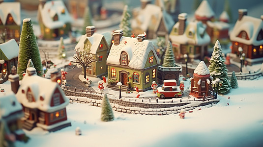 雪后温馨的圣诞卡通小屋图片