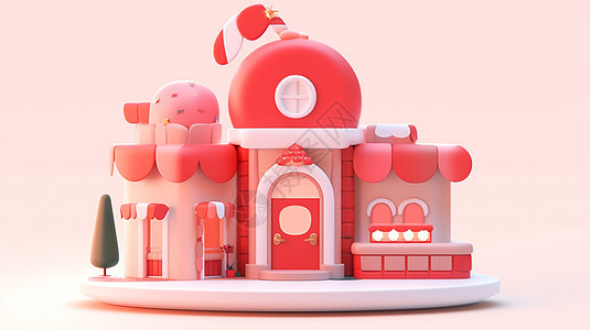 红色立体可爱的卡通小房子图片