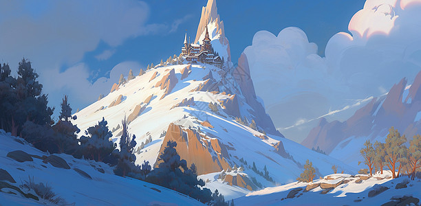 高高的雪山顶上一座卡通图片