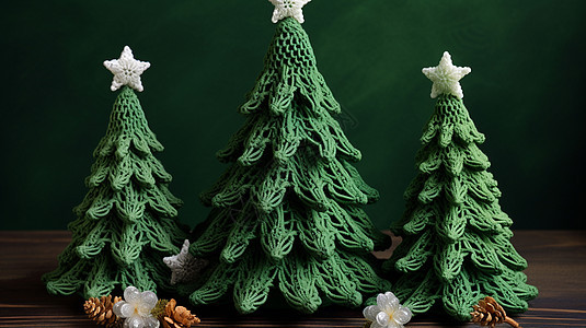三棵立体针织手工圣诞树图片