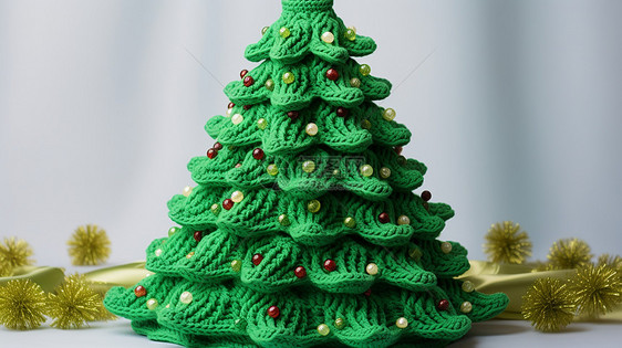 毛线针织可爱的手工圣诞树图片