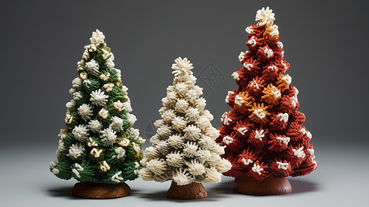 三棵圣诞节可爱的毛线针织卡通圣诞树图片