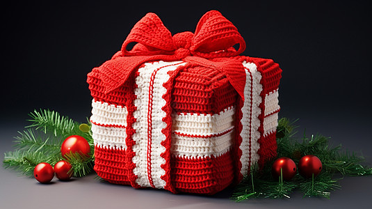 红色针织毛线手工礼物盒图片