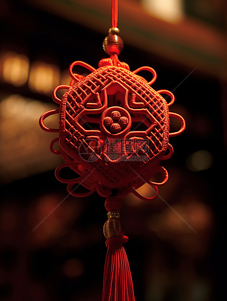 中国结喜庆的红绳编织挂件图片