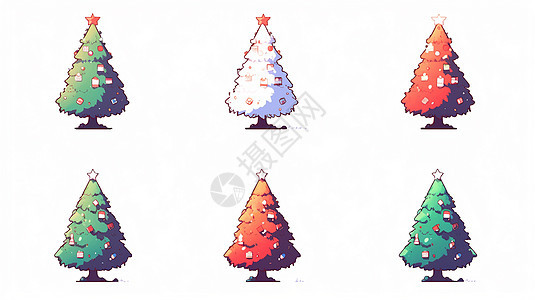各种颜色可爱的卡通圣诞树图片