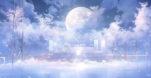 月亮梦幻森林卡通背景图片