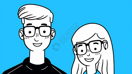 戴着眼镜的卡通情侣合影图片