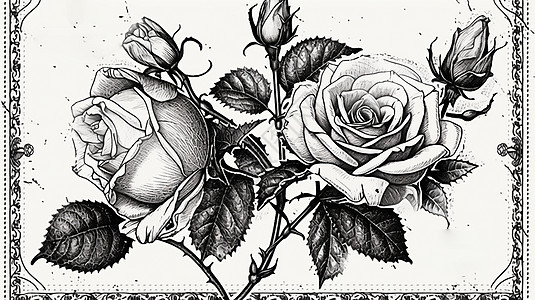 两朵复古漂亮的卡通玫瑰花图片