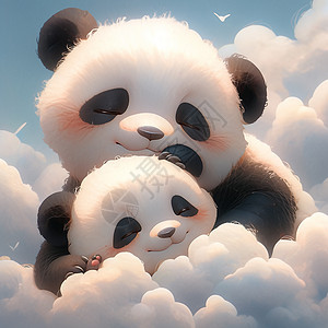 依偎在一起的可爱卡通大熊猫图片