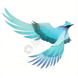 蓝色羽毛展开翅膀飞的卡通小鸟图片