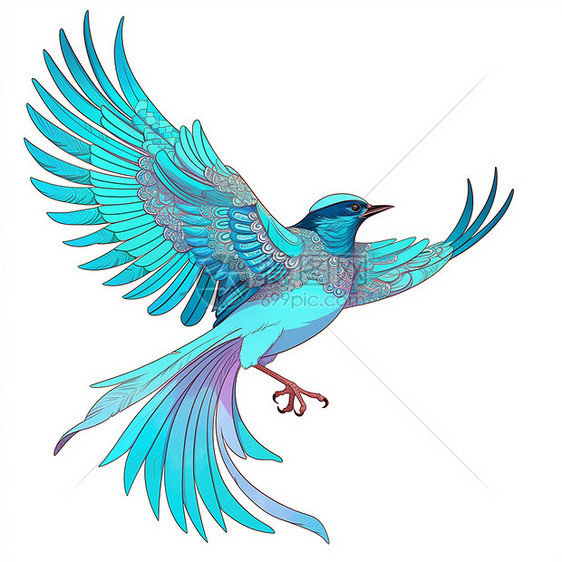 展翅高飞漂亮的卡通蓝色小鸟图片
