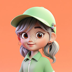 戴着棒球帽的立体可爱卡通小女孩图片