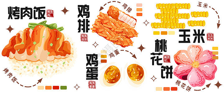 秋冬美食插画鸡排玉米烤肉饭图片
