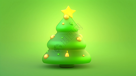 绿色可爱的卡通圣诞树顶着金黄色的卡通小星星图片