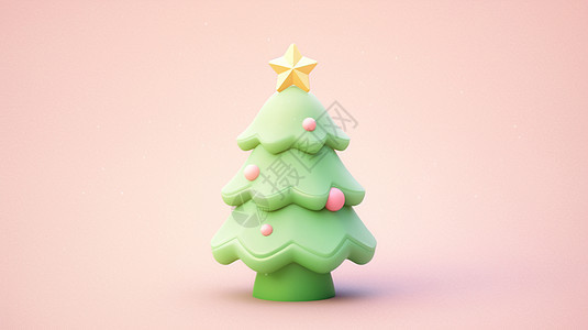 粉色背景上黏土风立体可爱的卡通圣诞树背景图片