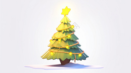 有黄色小灯装饰的卡通圣诞树图片