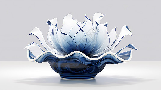 抽象蓝色调花朵摆件图片