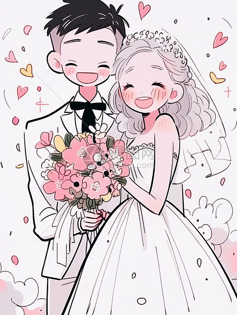 幸福满满的卡通情侣结婚图片