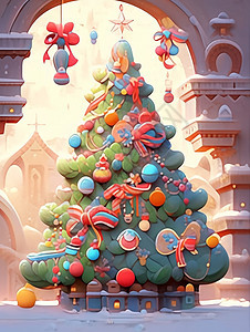 装扮华丽的卡通圣诞树背景图片