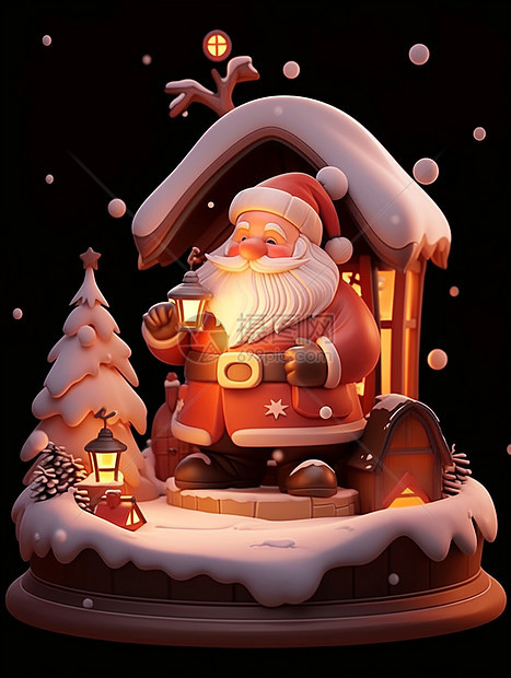 穿着圣诞服装手拿着夜灯的白胡子卡通圣诞老人图片