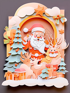 站在圣诞树旁可爱的卡通圣诞老人图片