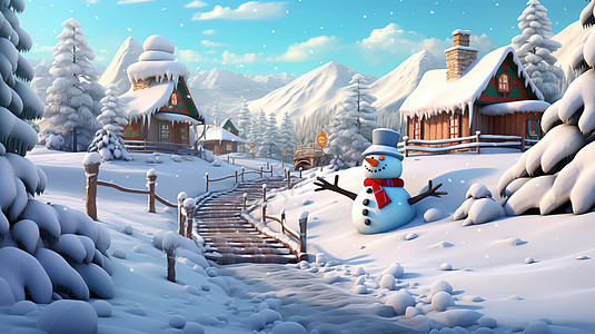 雪地的圣诞雪人图片