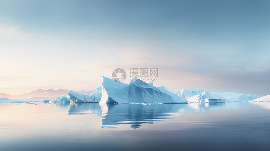 冬天湖面上一座高大的唯美风景图片