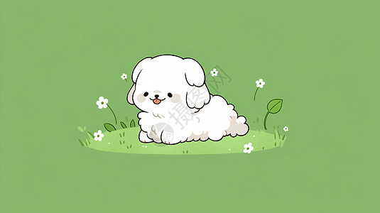 趴在草地上可爱的卡通小狗插画