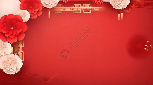简约牡丹花红色新年背景图片