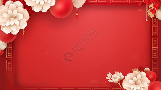 牡丹花红色新年背景图片