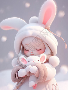抱着玩具的立体可爱卡通小兔子图片