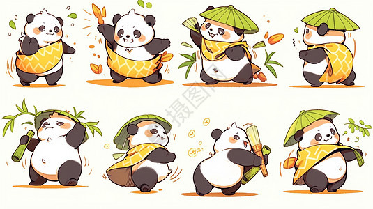 各种动作可爱的卡通小熊猫图片