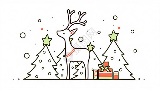 简笔画圣诞节可爱的卡条小鹿与礼物图片