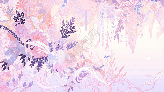 抽象梦幻的浅粉色系卡通花朵背景图片