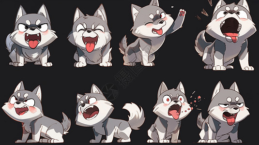 灰色可爱的卡通小狗表情包背景图片