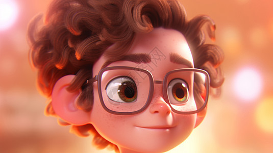 戴着棕色眼镜框微笑可爱的立体卡通男孩背景图片