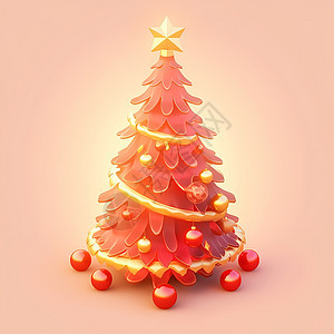 红色装饰华丽的卡通圣诞树图片