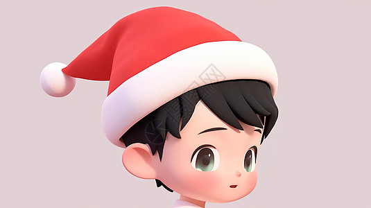 圣诞节大素材戴着红色圣诞帽大眼睛可爱的卡通男孩插画