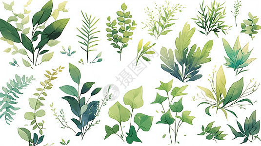 绿色叶子各种小清新卡通植物图片